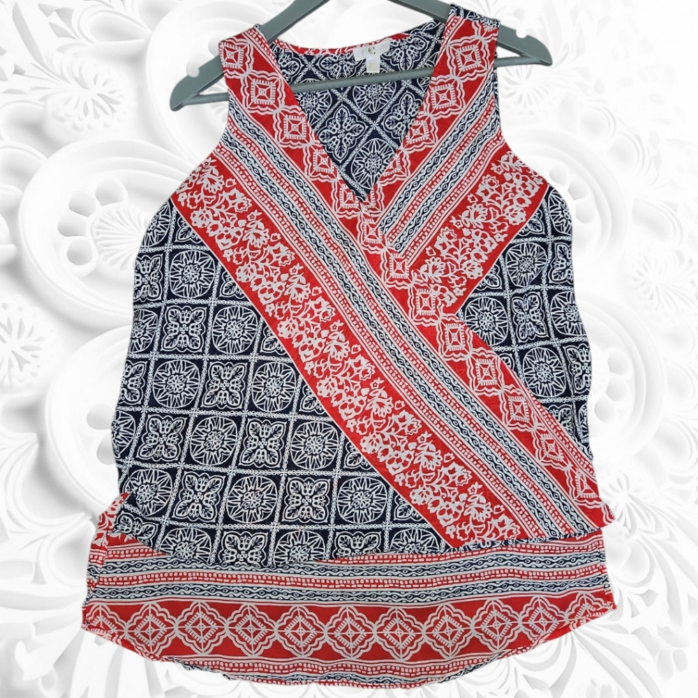 Charming Charlie Red and Blue Geometric Tank Top